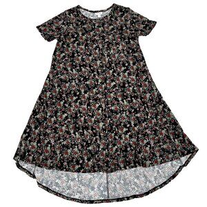 LuLaRoe Carly Swing Dress Small Slinky Material Black w/ Red Floral